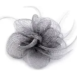 Brož / ozdoba do vlasů květ s peřím - 1 ks - 3 šedá nejsvětlejší