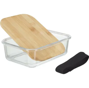 Dóza na potraviny Intesi skleněný lunchbox s bambusovým víkem 500 ml dóza na oběd do práce a školy