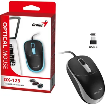 Genius DX-123 Myš, drátová, optická, 1200DPI, 3 tlačítka, USB-C, černo-šedá