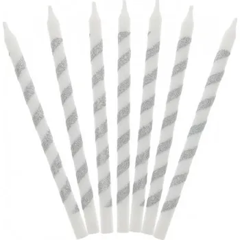 Dortová svíčka NAROZENINOVÉ SVÍČKY TWISTER BROKAT STŘÍBRNÉ 16 Ks.