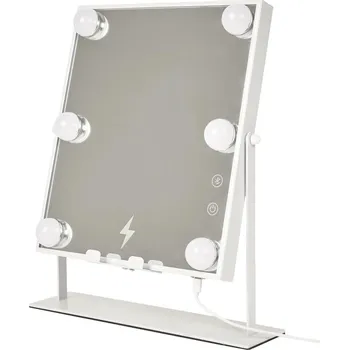 Zrcadlo Intesi LED stojací kosmetické zrcadlo s reproduktorem a nabíječkou bílé obdélníkové