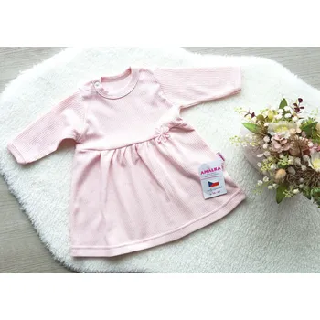 Dívčí šaty AMÁLKA Romantické šaty dlouhý rukáv, ažurový vzor, pudrově růžové Velikost: 68