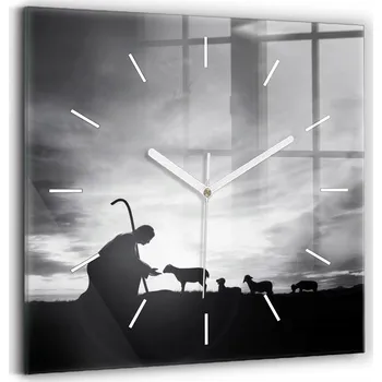Hodiny Moderní Nástěnné Hodiny na Zeď Náboženské Panna Maria a ovečky 30x30