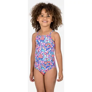 Dámské oblečení DECATHLON Dívčí jednodílné plavky na surf Hanalei květované 5-6 LET MODRÁ|RŮŽOVÁ