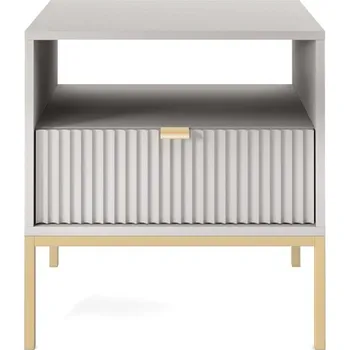 Noční stolek Noční stolek Delicious 54 cm, šedý s kovovými nohami a zlatými úchyty, glamour styl, Intesi