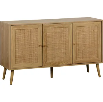 Komoda Dřevěná komoda Ballo v boho stylu s ratanovými dvířky na nožkách 115 cm do obýváku Intesi