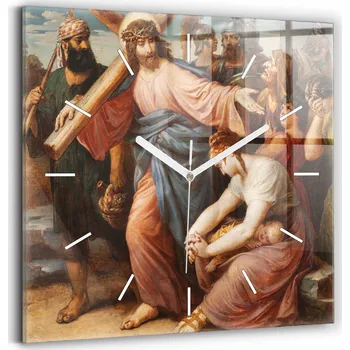 Obraz Tichá nástěnná hodina čtvercová Ježíš Křížová cesta 30x30 cm