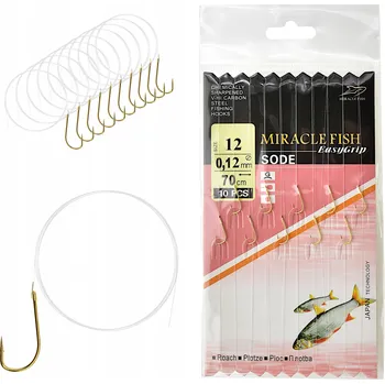 Rybářský háček Háčky pro lov z dna, plavaný rybolov, s návazcem, s protihrotem Miracle Fish SODE, vázaný rýč/protihrot vel. 12, 10 ks