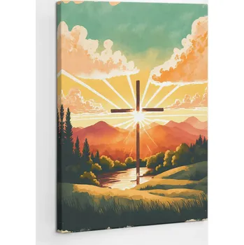 Obraz Výtisk na Plátno do Pokoje Vertikální Kříž Umělecké Dílo Malované 70x100 cm