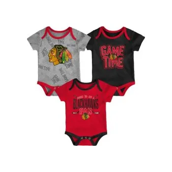 Dětské body NHL Outerstuff Chicago Blackhawks Game Time - 3 ks sada, Velikost 3-6 měsíců (60-70 cm)