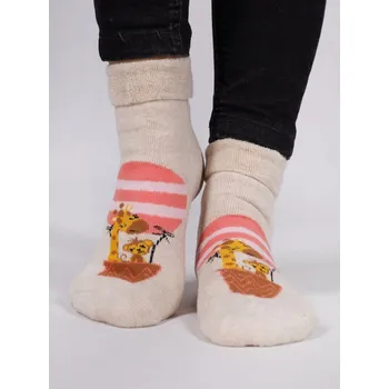 ABS termo ponožky YO SKF-0005G protiskluzové teplé béžové se zvířátky velikosti ponožek: 14-15 ( EUR vel. 20-22)