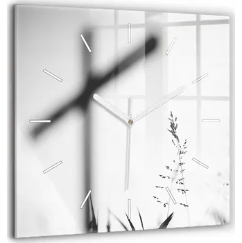 Hodiny Tiché nástěnné hodiny čtvercové - Kříž svatý na poli 60x60 cm
