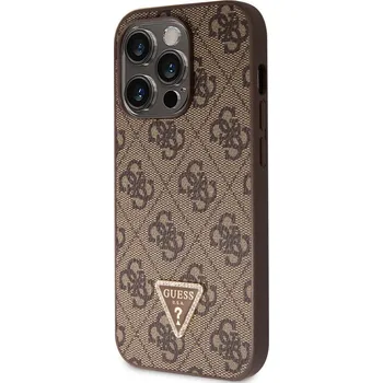 Pouzdro na mobilní telefon Guess PU 4G Strass Triangle Metal Logo Zadní Kryt pro iPhone 15 Pro Brown GUHCP15LP4TDPW