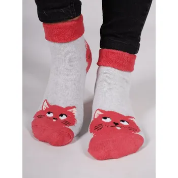 ABS termo ponožky YO SKF-0005G protiskluzové teplé šedorůžové s kočičkou velikosti ponožek: 14-15 ( EUR vel. 20-22)