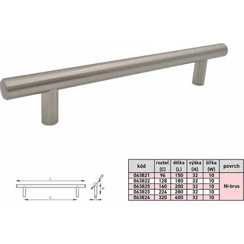 Nábytkové kování Nábytková hrazda úchytka 10 x 128 x 180 mm NiB