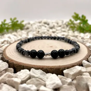 Náramek Certom Minerální náramek – vločkový a černý obsidián | Síla a stabilita 0158 šedá