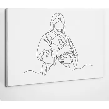 Obraz Tištěný Obraz na Plátně Jako Dárek Ježíš Dobrý Pastýř Line Art 60x40 cm