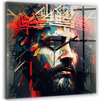 Hodiny Skleněné hodiny s motivem na zeď Tiché ručičky Ilustrace Ježíš tvář