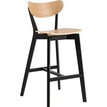 Barová židle Barová židle Roxby dřevěná s opěradlem moderní černá/přírodní do kuchyně a jídelny 77 cm