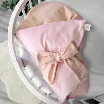 Zavinovačka Péřová zavinovačka Mimoušek růžová mušelín růžová velvet Velikost zavinovačky: 80x80 cm, Varianta péřové zavinovačky: péřová výplň + povlak zapínání na knoflíky