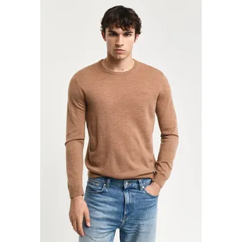 Pánský svetr SVETR GANT EXTRAFINE MERINO WOOL C-NECK DK. SAND MELANGE