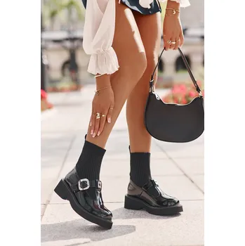 Dámské kozačky Lakované Boty Se Ponožkou A Přezkou MR880-076 Barva: Černá, Velikost: 40