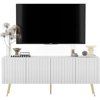 Televizní stolek TV stolek Glamour Komoda pod TV Bílý Mat 150 Moderní Kovové nohy zlaté