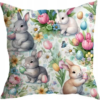 Polštář POVLEČENÍ NA POLŠTÁŘ Velikonoce DEKORAČNÍ 40X40 CM SVÁTEČNÍ ZAJÍČEK KRÁLÍK VZOR 385