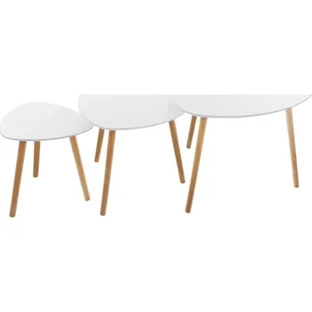 Konferenční stolek Sada 3 konferenčních stolků Mileo S bílý oválný skandinávský dřevěný do obýváku Atmosphera