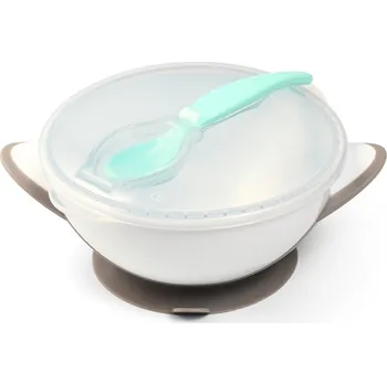 BabyOno Dětská miska s přísavkou a lžičkou 300 ml, bílá/šedá