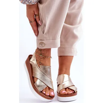 Dámská obuv kožené sandály na klínu Morgan Barva: Zlatá, Velikost: 37