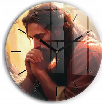 Hodiny Klasické Kulatý Velké Nástěnné Hodiny Skleněné Modlitba Ježíše průměr 60 cm