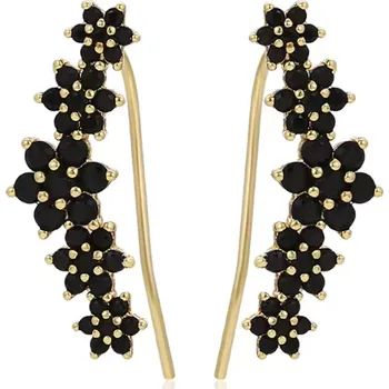 Náušnice B-TOP Pozlacené náušnice s černými květy