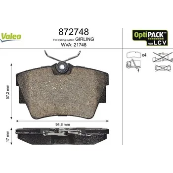 Brzdová destička Sada brzdových destiček, kotoučová brzda VALEO 872748