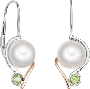 Náušnice JK Zlaté náušnice s přírodními perlami a peridoty 14 kt ZNVO110D-03-0700B
