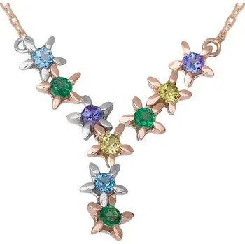 Náhrdelník JK Zlatý náhrdelník květiny s přírodními kameny Smaragd 14 kt ZRKV021G-45-0001