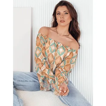 Dámské oblečení Hnědá vzorovaná halenka se spadlými rameny SPRIAN RY2463 Velikost: ONE SIZE