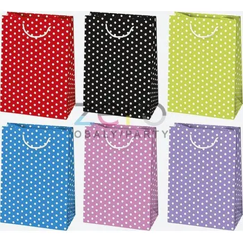 Taška papírová dárková 23x32x11 cm (lak) - puntíky (mix)