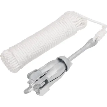 Člun zahrada-XL Skládací kotva s lanem stříbrná 2,5 kg kujné železo 94285