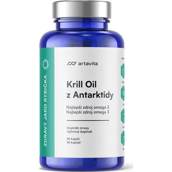 Prémiový Krill Oil Artavita, 90 kapslí - krilový olej, zdroj omega-3 mastných kyselin DHA a EPA z Antarktidy, longevity produkt