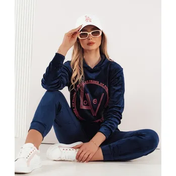 Tmavě modrá velurová tepláková souprava VIP PRIVATE AY0867 Velikost: S/M