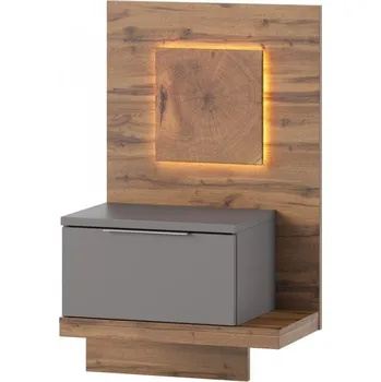 Noční stolek Závěsný noční stolek Livorno 69 s LED osvětlením pravý dub Wotan/šedý