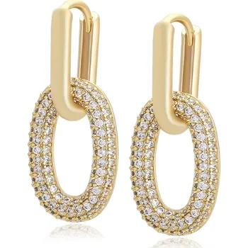 Náušnice B-TOP Pozlacené uzavřené náušnice s oválnými zirkonovými přívěsky