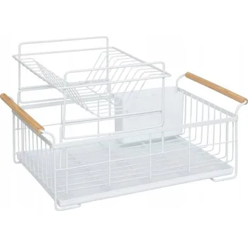 Odkapávač na nádobí ODKAPÁVAČ NA NÁDOBÍ dvoupatrový BÍLÝ do KUCHYNĚ, SUŠÁK S TÁCEM