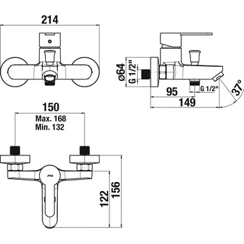Vodovodní baterie Jika LYRA SMART vanová nástěnná 150 bez příslušenství