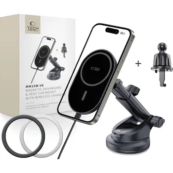 DRŽÁK TELEFONU DO AUTA S BEZDRÁTOVÝM NABÍJENÍMTECH-PROTECT MM15W-V6 MAGNETIC MAGSAFE DASHBOARD & VENT CAR MOUNT WIRELESS CHARGER 15W BLACK/BLACK