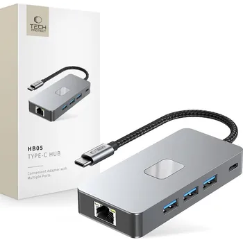 USB hub TECH-PROTECT HB05 HUB ADAPTER 9IN1 TYPE-C + USB2.0 + USB3.0 + HDMI 4K 60HZ + SD/TF + PD100W + RJ45 1000M SPACE GREY