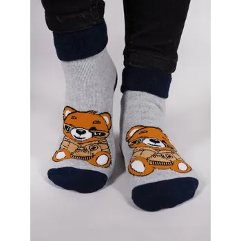 ABS termo ponožky YO SKF-0005C protiskluzové teplé šedé s medvídkem velikosti ponožek: 14-15 ( EUR vel. 20-22)