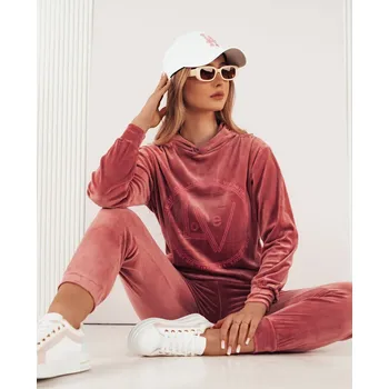 Růžová velurová tepláková souprava VIP PRIVATE Dstreet AY0868 Velikost: L/XL