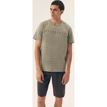 Pánské oblečení Pánské krátké pyžamo s pruhovaným tričkem Henderson Premium Deli 42635 kr/r M-3XL Velikost: XXL, Barva: Khaki